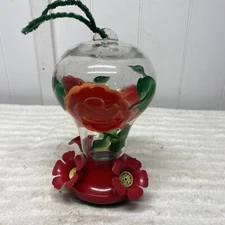 VINTAGE HAND PAINTED  GLASS HUMMINGBIRD FEEDER