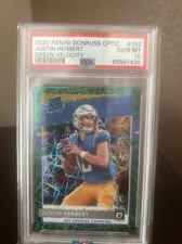 2020 Panini Donruss Optic Justin Herbert Rookie Prizm Green Velocity PSA 10