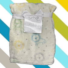 NEW Lion Zoo Animal Print Dots Plush Baby Blanket Toddler Blue Green Elements