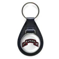 1st Ranger Battalion Black Leather Keychain Silver Keyring Military Gift
