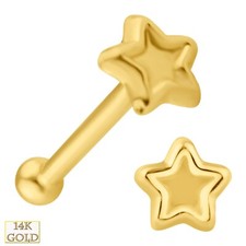 14k Solid Yellow Gold 2.5mm Beveled Star Stud Design 7mm Length Nose Bone