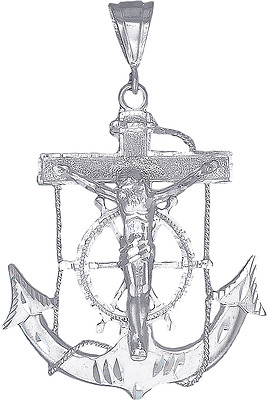 Sterling Silber Anker Kreuz mit Jesus Charm Anhänger Halskette mit Diamantschliff