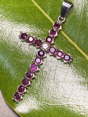 Vintage Diamond Ruby Cross Pendant Estate Fine Jewelry Pre