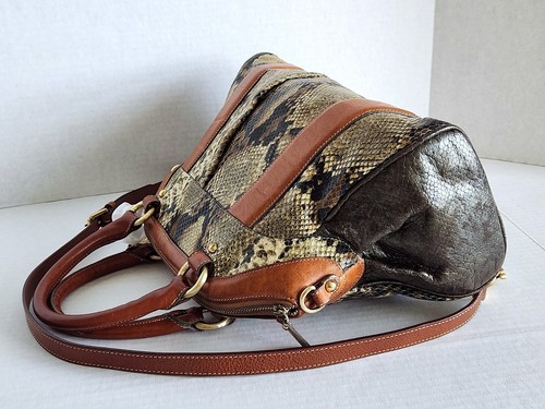 Brahmin Satchel Louise Rose Tri-texture Lady Anaconda Leather Shoulder Bag - Picture 14 of 15