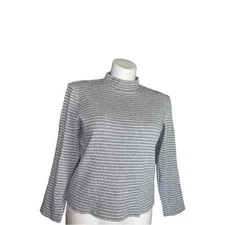 Rebecca Malone Mock Neck Stripe Long-Sleeve Shirt, Size L