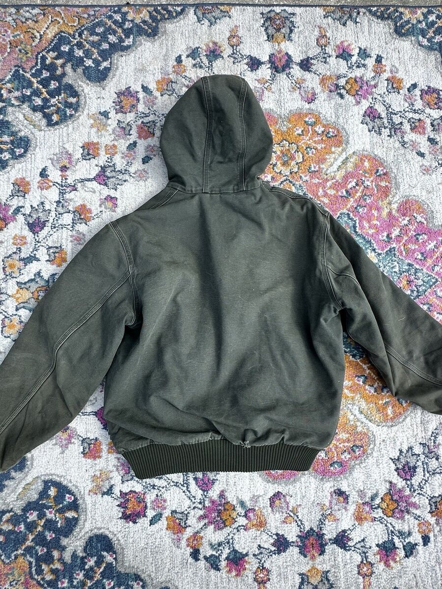 Vintage Carhartt Jacket Large J140 Green Hooded Thrashed Vintage Carhartt Jacket Large J140 Green Hooded Thrashed
