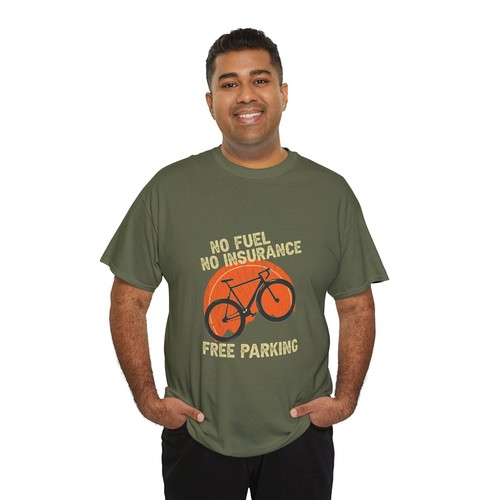 Cycling Bicycle Unisex Heavy Cotton Tee T-Shirt 'No Fuel Free Parking' - Picture 34 of 118