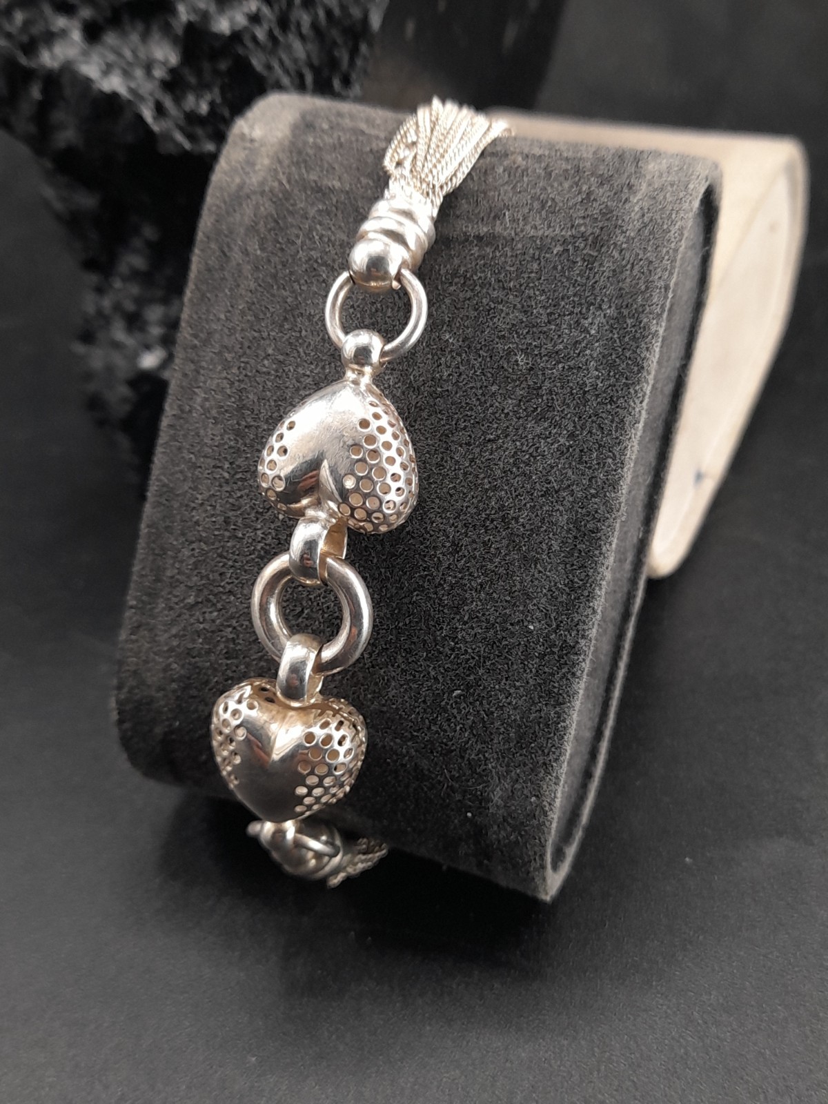 Vintage Heavy Sterling Silver Multi Strand Loveheart Bracelet 8in 16g 1990s image 6