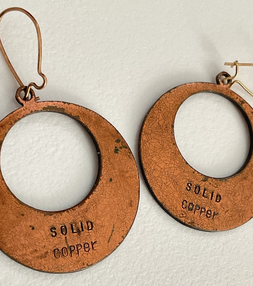 Solid Copper Marked Patterned Round Earrings - image 3