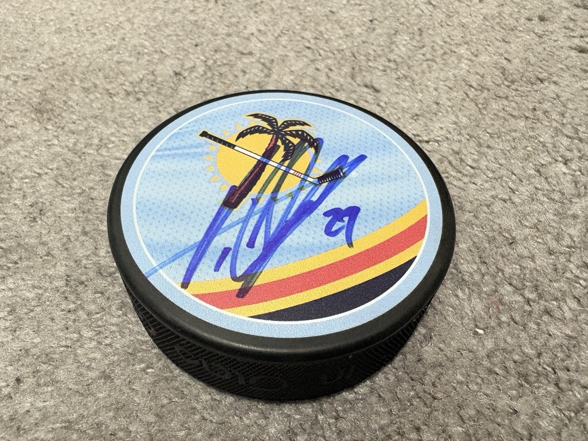 SANDIS VILMANIS SIGNED FLORIDA PANTHERS REVERSE LOGO HOCKEY PUCK
