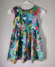 Mini Boden Kids Colorful Jungle Print Dress Sleeveless Pockets Girls Size 7-8Y
