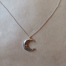 Silver Crescent Moon Druzy Geode Necklace 13" With Gift Box