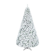 9 FT Artificial Christmas Tree, Unlit Flocked Xmas Tree w/1498 Full Branch Tips