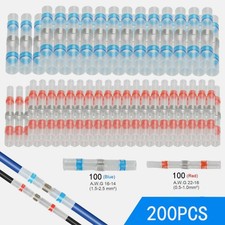 200Pcs Heat Shrink Solder Wire Connectors Kit Waterproof Seal Butt Terminals