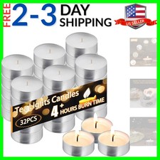 Tea Light Candles 32Pcs, 4 Hour Long time Burning, Bulk White Unscented Smoke...