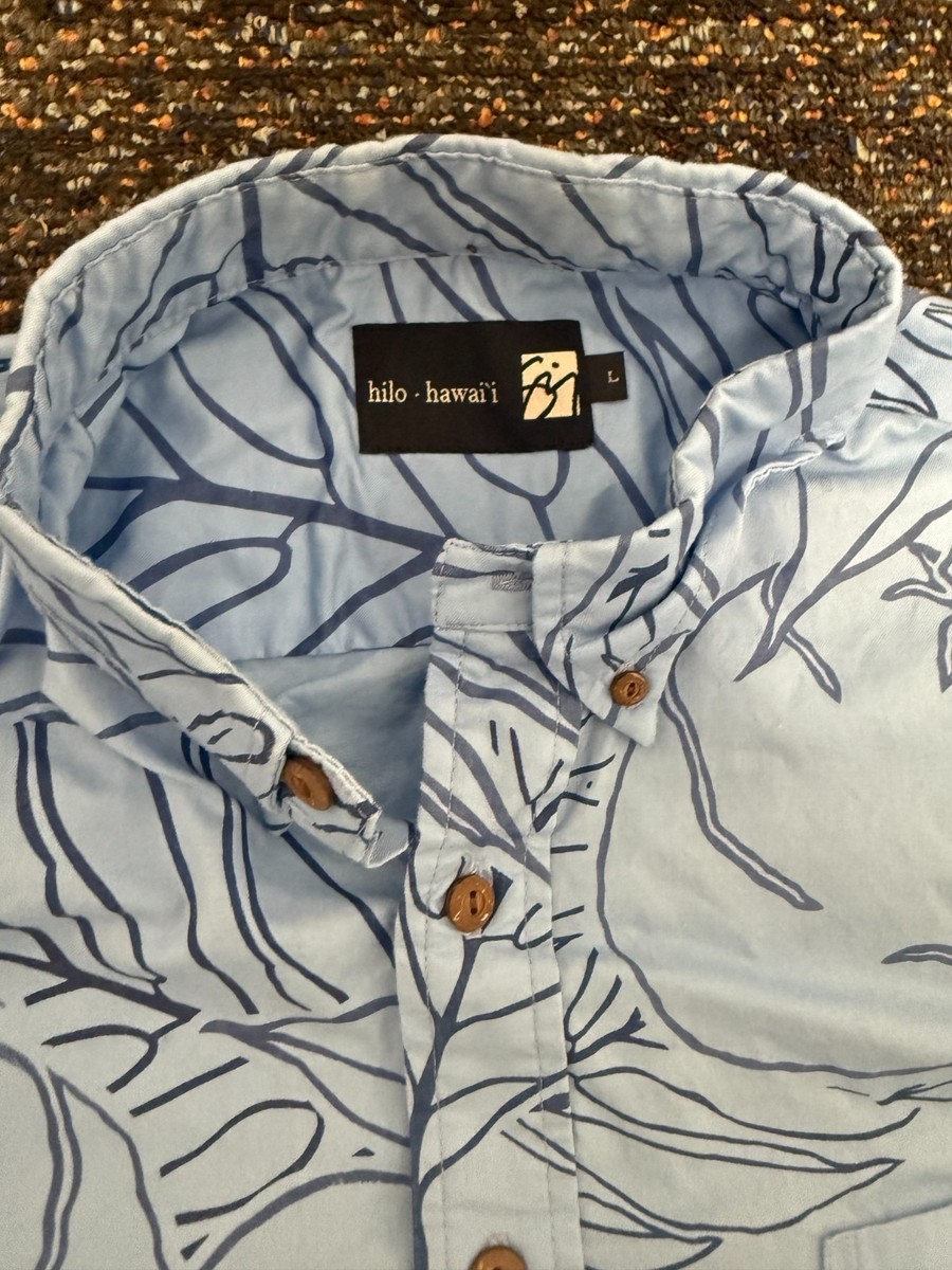 Sig Zane Hilo Hawaii Aloha Shirt Men's L Blue Leaf Print Hawaiian