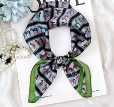100 Silk Scarf Women Horses lined up in formation Kerchief Bandana Wrap 53X53cm