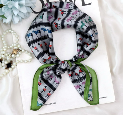 100% Silk Scarf Women Horses lined up in formation Kerchief Bandana Wrap 53X53cm