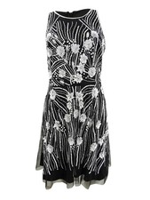 Adrianna Papell Women's Embellished Mesh Sheath Dress (12, Black/Ivory)