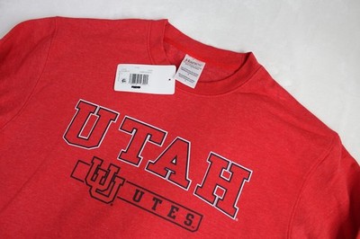 Mens L Large Hanes Utah Utes Red Long Sleeve Sweatshirt NEW Fan Up Team