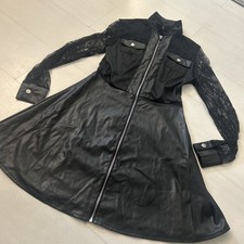 Cute PU And Lace Black Goth Emo Punk Dress Sz S High Neck Cross Zipper