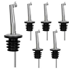 6 Pcs Liquor Pour Spout with Auto Dust Cover, 304 Stainless Steel Bartender Liqu