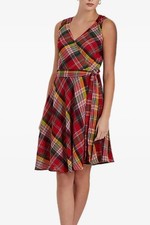 Ralph Lauren Women’s Plaid Crinkle Cotton Sleeveless Dress 10 Red Tartan Multi