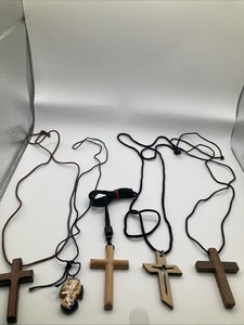 Lot Of 5 Stringed Christian Cross Pendant Necklaces