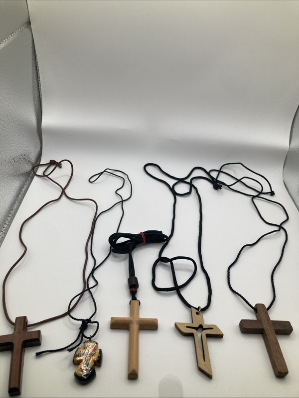 Lot Of 5 Stringed Christian Cross Pendant Necklaces