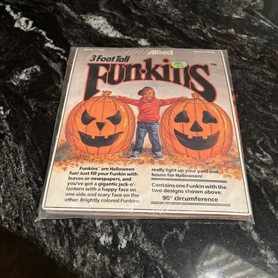 Vintage 1990 Allied Funkins 3 Foot Tall Pumpkin leaves leaf bag yard decor