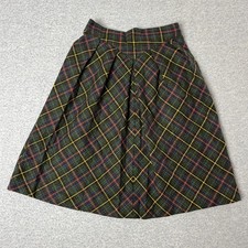 Vintage Girls Skirt Green Plaid Elastic Waste Size 12