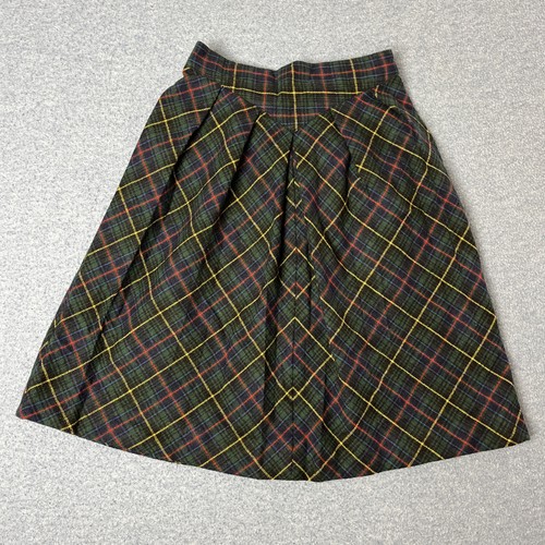 Vintage Girls Skirt Green Plaid Elastic Waste Size 12