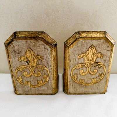 Vintage Pair Florentia Florentine Gilt Gold Bookends Fleur de Lis Made in Italy 