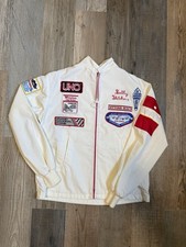 Custom 1980s White Racing Jacket with patches