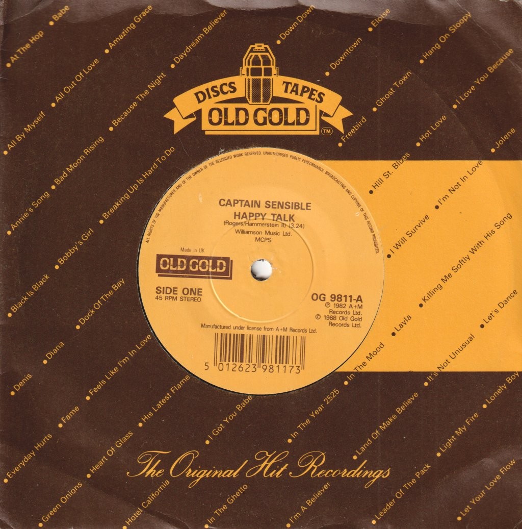 Captain Sensible Happy Talk 7"" vinyl UK Old Gold 1988 reissue in die cut company