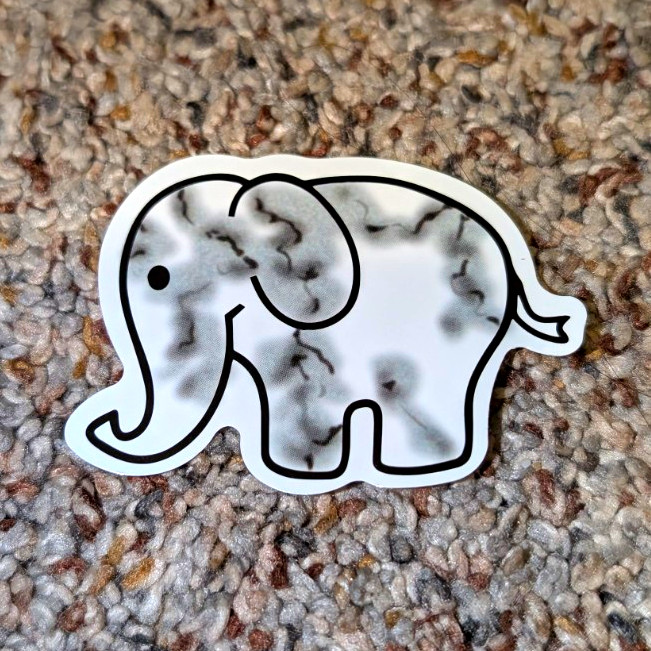 Elephant Sticker Gray White Black Marble