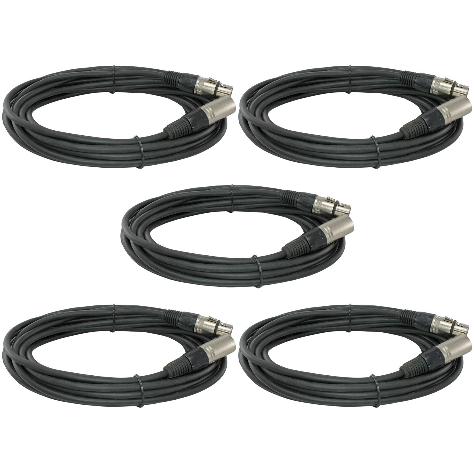 5-Pack 25 Ft Foot Feet XLR to Female 3pin Mic Audio Cord Microphone Extension...