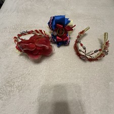Lot of 3 Girls Headbands Red/Gold/Blue Beaded Bow Flower Snow White Party