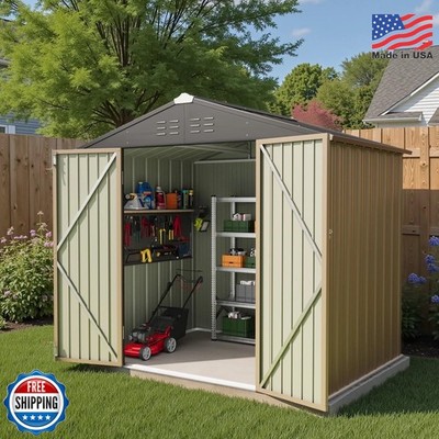 Greesum 8×6FT Outdoor Storage Shed, Metal Patio Storaged Sheds with Lockable Doo