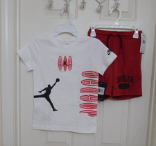 NWT 2pc Jordan White Red Black Logo Shirt  Red Shorts Set sz 6
