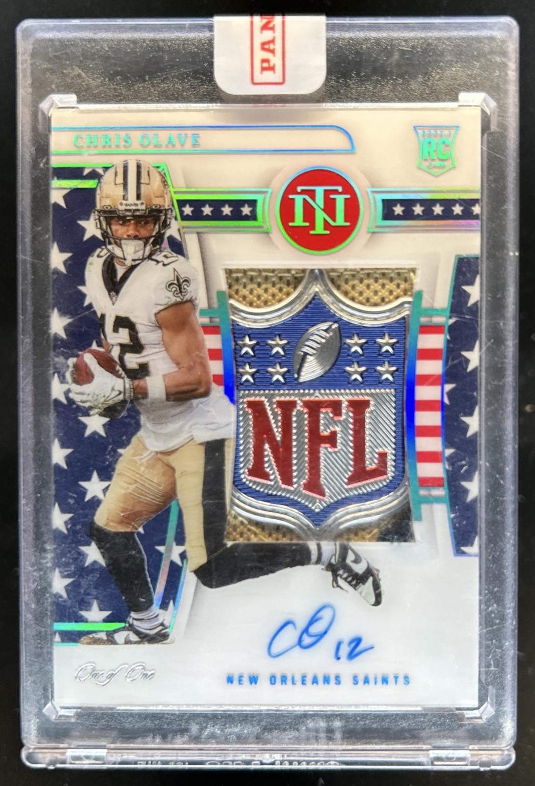 2022 National Treasures Chris Olave RC Patch Auto Stars Stripes NFL Shield #1/1