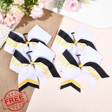 DEEKA 12pc 8" Softball Cheer Bows White Yellow Black Hair Ties