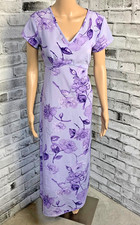 VTG 90s Cottagecore Purple Floral Midi Dress Empire Waist Short Sleeve Tie Back