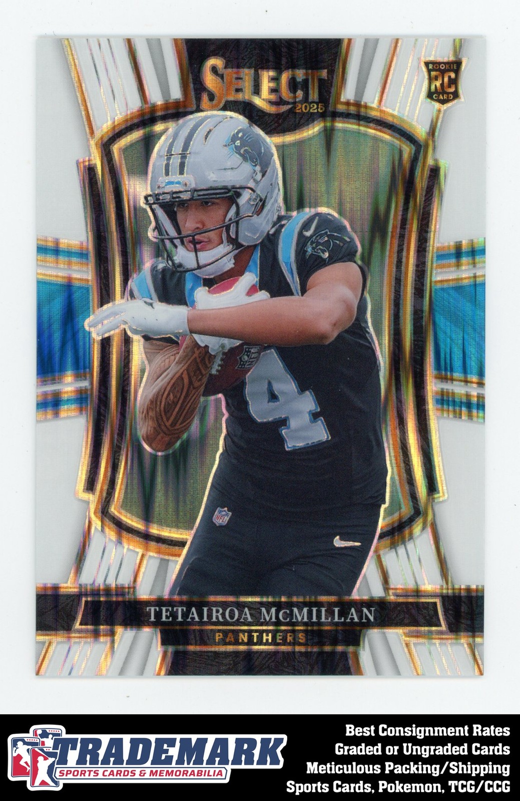 2025 Panini Select #144 Tetairoa McMillan Rookie White Prizm Shock #/799