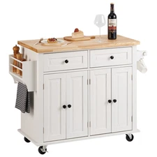 Kitchen Island Cart Trolley Cart Rolling Storage Cabinet w/ 2 Drawers & Rack