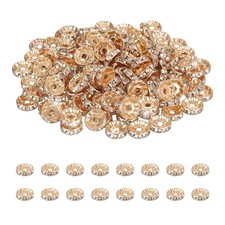 10mm Rondelle Spacer Bead, 200 Pcs Rhinestone Loose Bead, Rose Gold/White