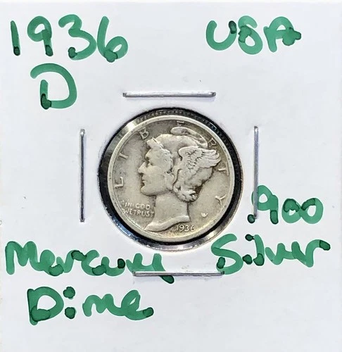 1936-D Mercury Dime - Denver Mint - .900 Silver Coin VF
