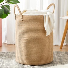 62L Jute Woven Hamper Laundry Basket Wicker Rope Clothes Hamper for Baby Nurs...