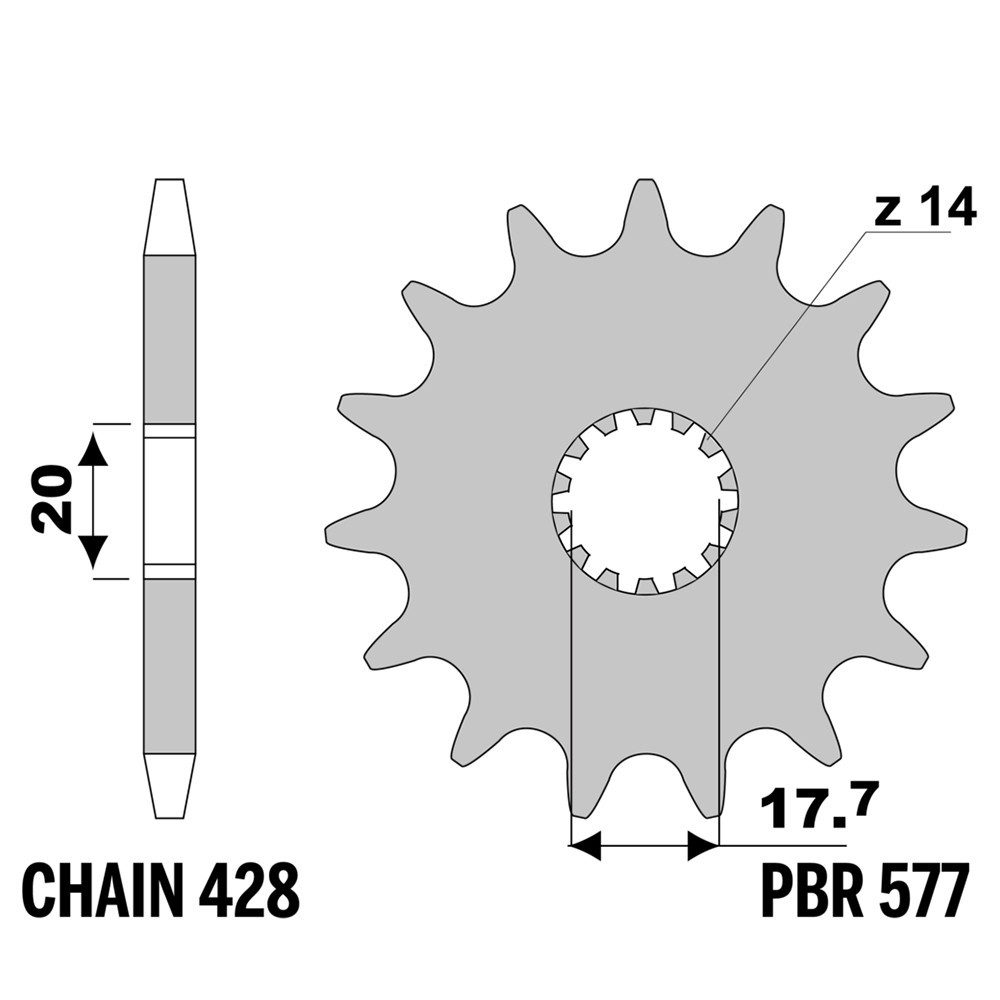 Pignon avant PBR 18 dents pas 428 pour moto Yamaha TZR-RR 125 modèle 1996 à 2000