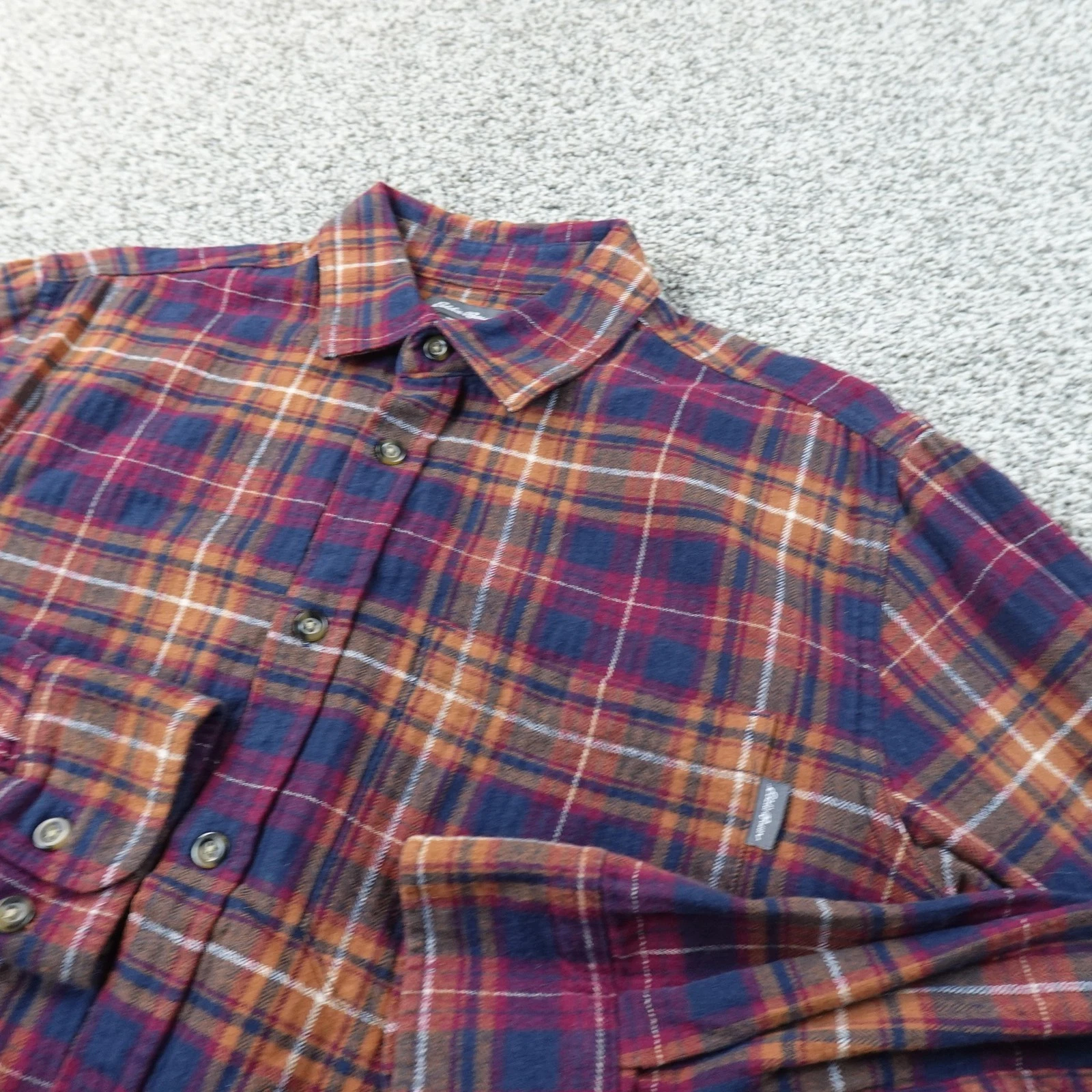 Eddie Bauer Shirt Mens M Red Blue Plaid Flannel Button Up Long Sleeve Outdoor